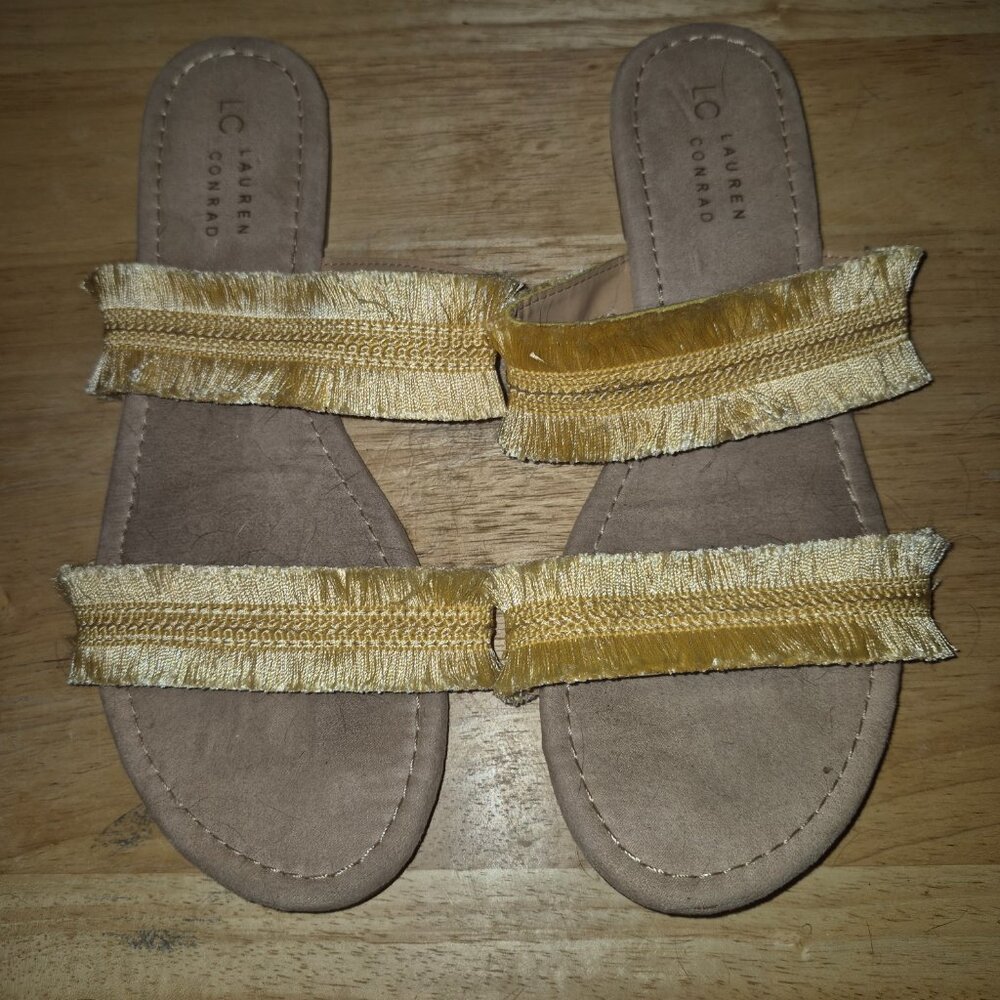 Lauren Conrad Yellow Fringe Sandals Women's Size Large 8/9